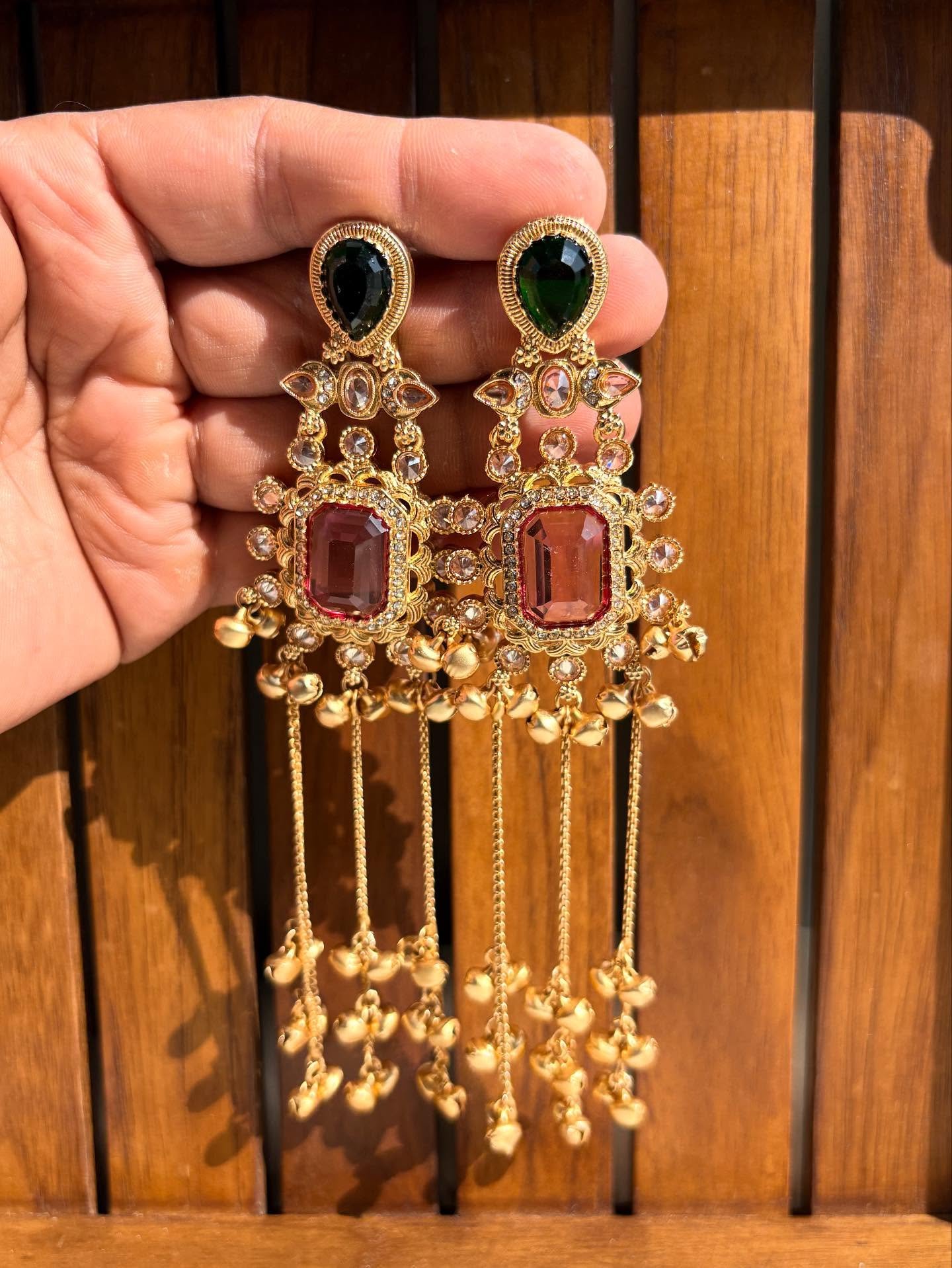 Kundan, Meenakari & Pearl Ethnic Dangle Earrings image 3