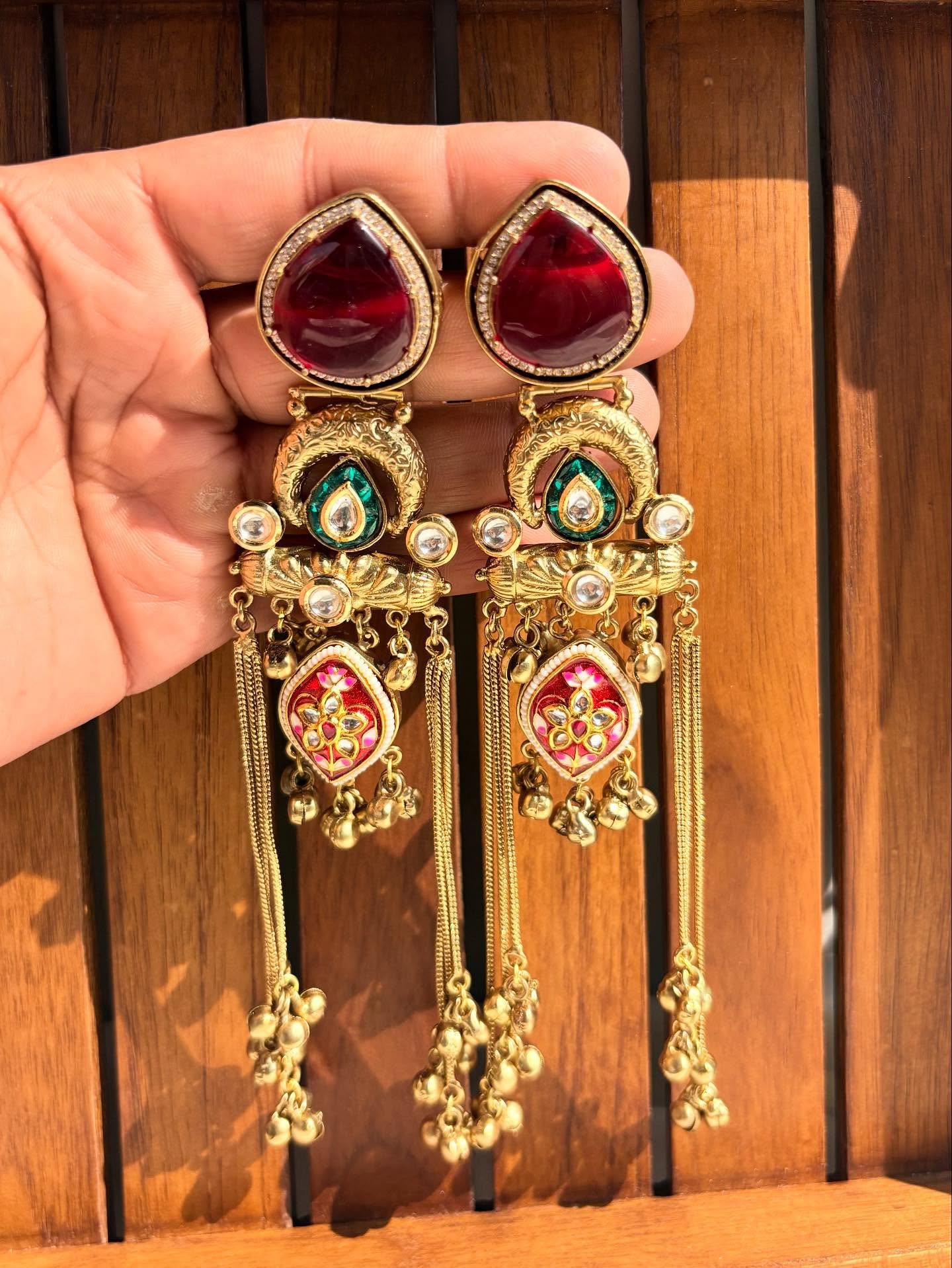 Kundan, Meenakari & Pearl Ethnic Dangle Earrings image 5